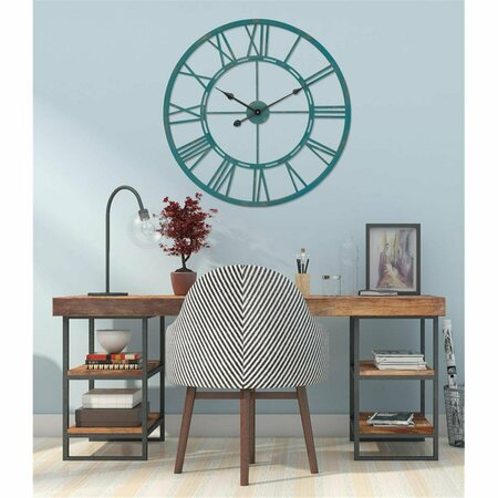 GARDNER BENDER 27 in. Oversized Roman Round Wall Clock, Distressed Sea Green BI3855975